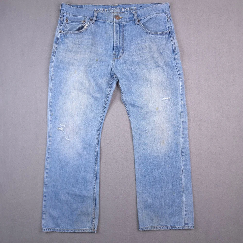 American Eagle Jeans Low Rise Boot Light Wash 36x30 Blue Cotton Distressed Y2K